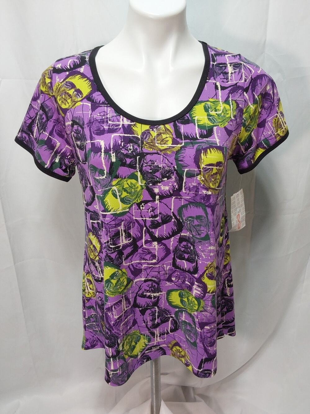 LuLaRoe Classic T Small Black/Multicolor Frankenstein T-Shirt #L236